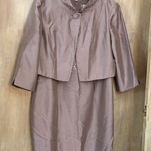 David's Bridal Taupe Two-Piece Dress and Jacket Set — Soft Taupe